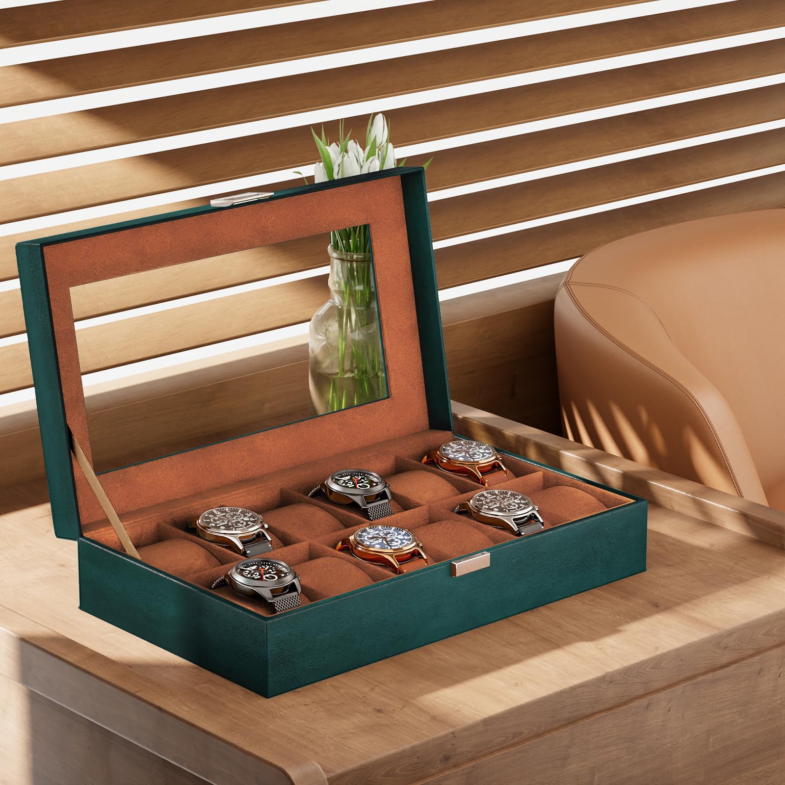 12-Slot Watch Box with Clear Display Window