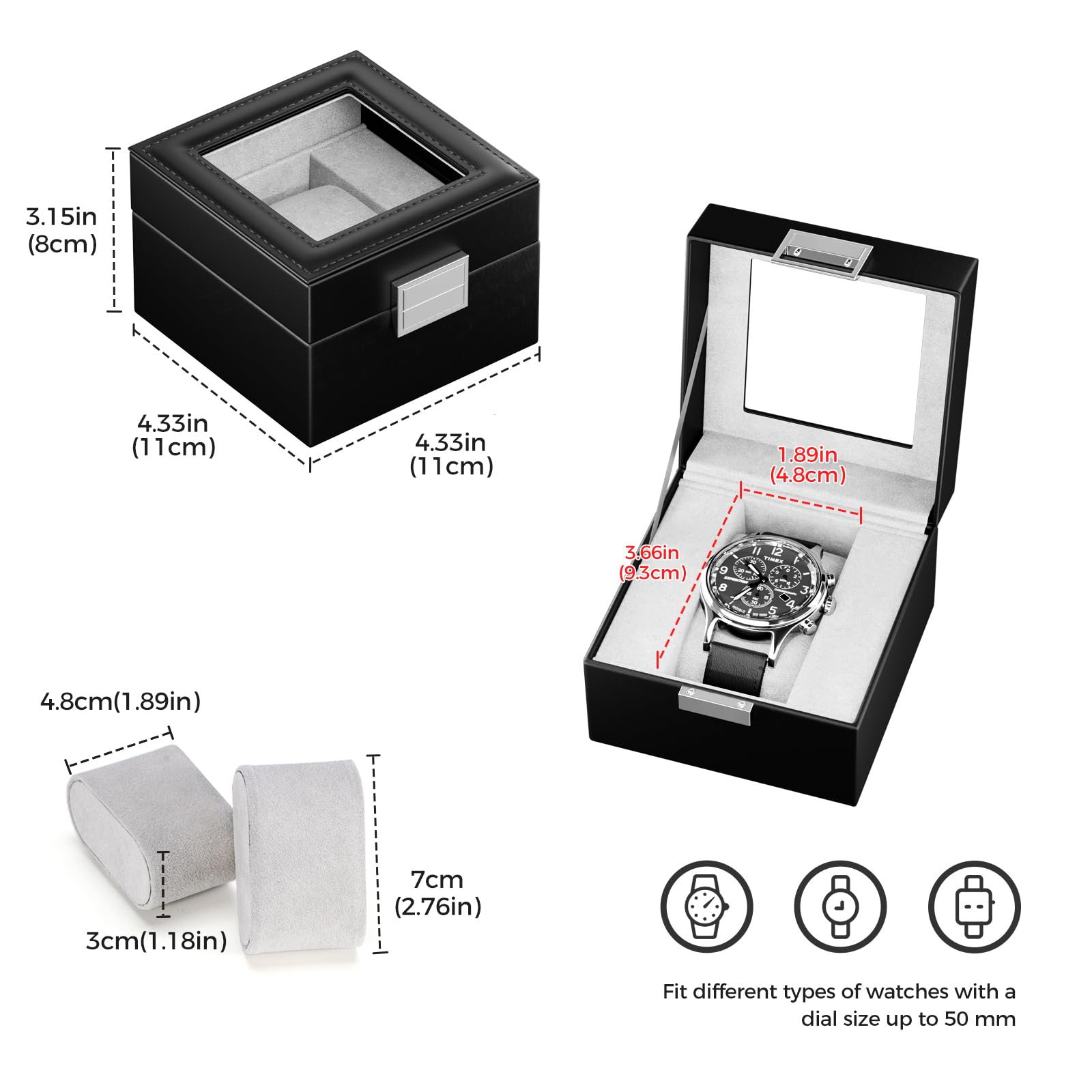 Single Watch Display Case with Glass Lid