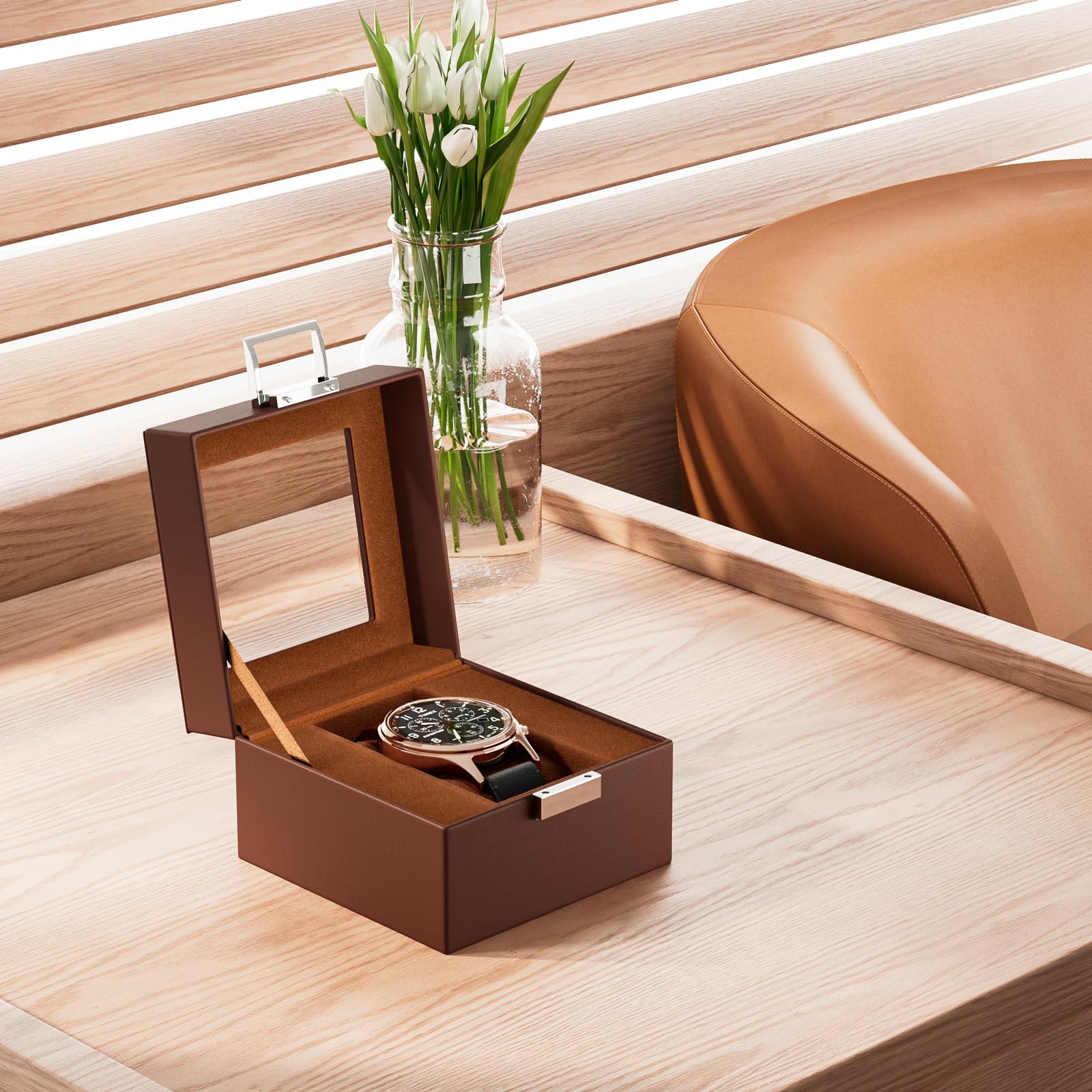 Single Watch Display Case with Glass Lid