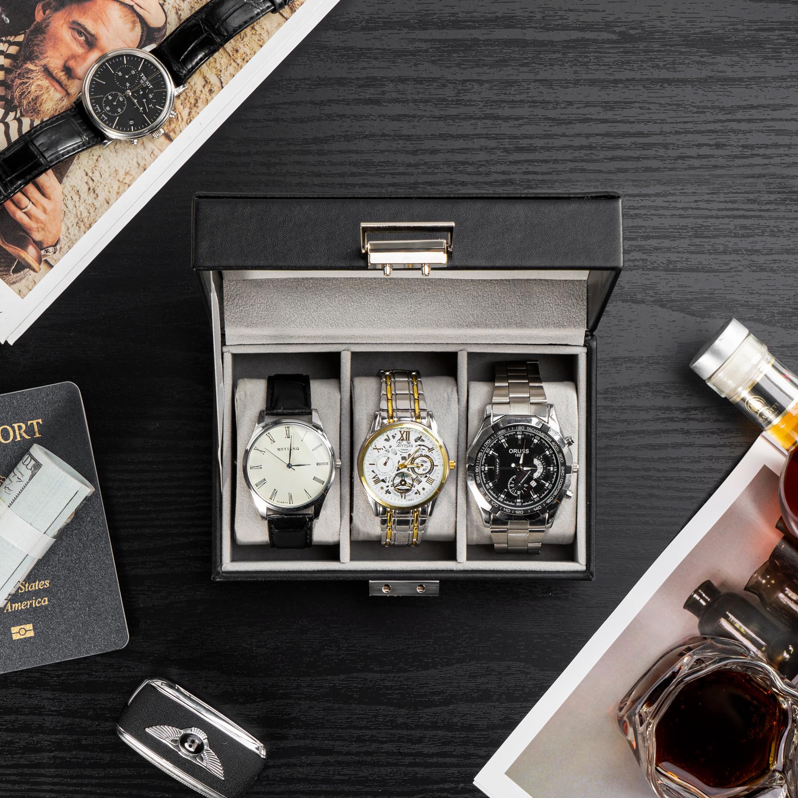 Watch Display & Storage Organizer with Glass Lid