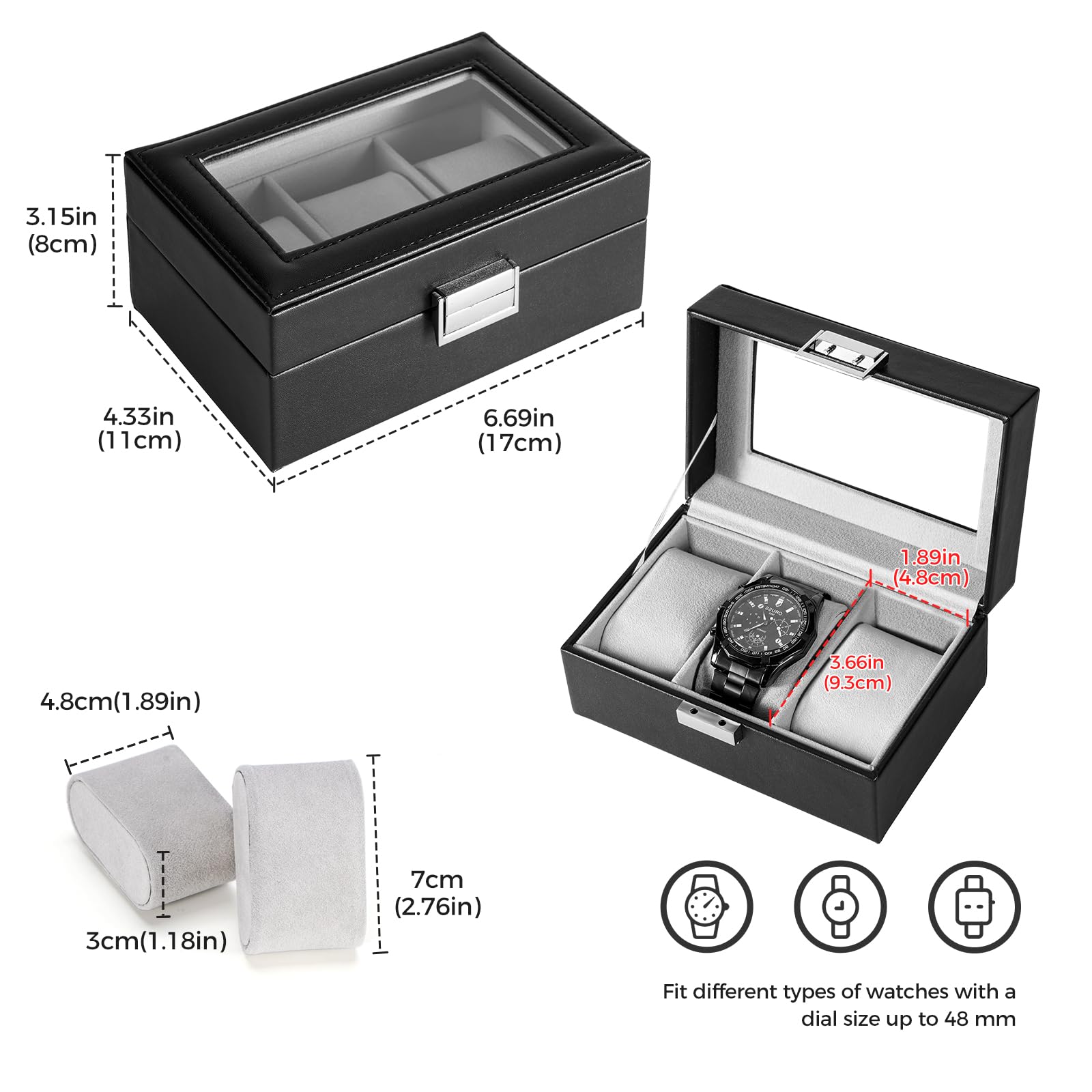 Watch Display & Storage Organizer with Glass Lid