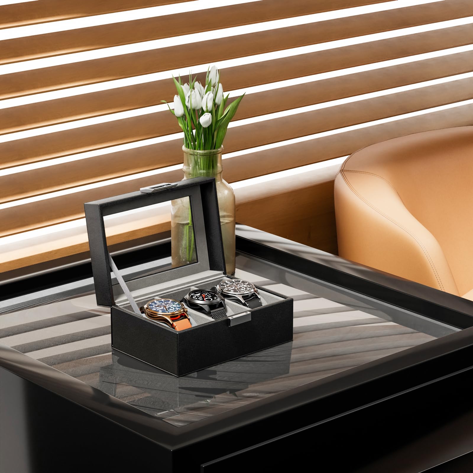Watch Display & Storage Organizer with Glass Lid