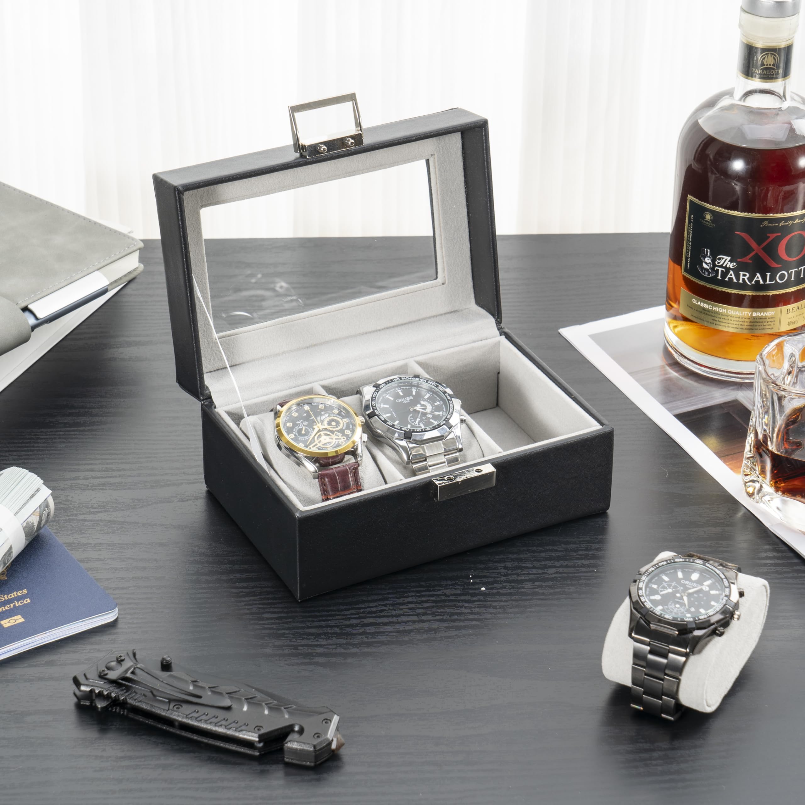 Watch Display & Storage Organizer with Glass Lid