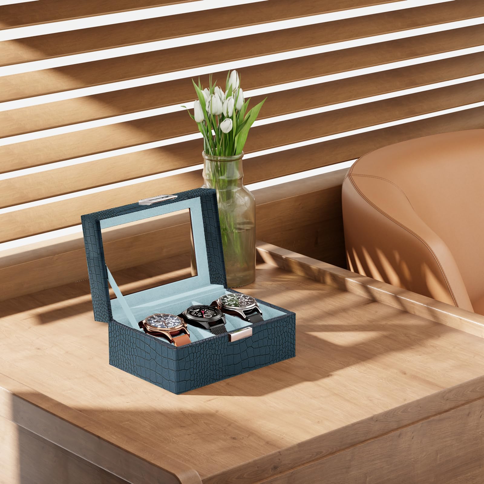 Watch Display & Storage Organizer with Glass Lid