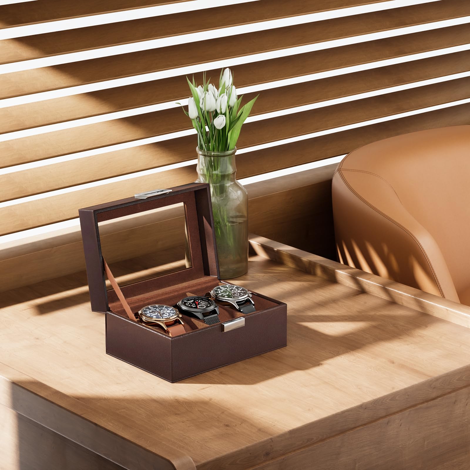 Watch Display & Storage Organizer with Glass Lid