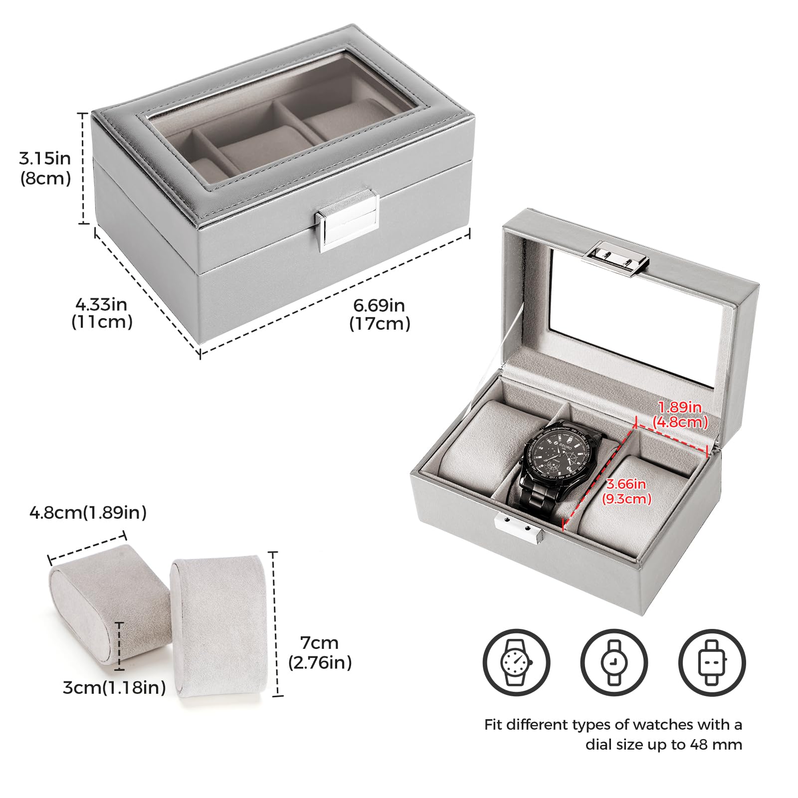 Watch Display & Storage Organizer with Glass Lid