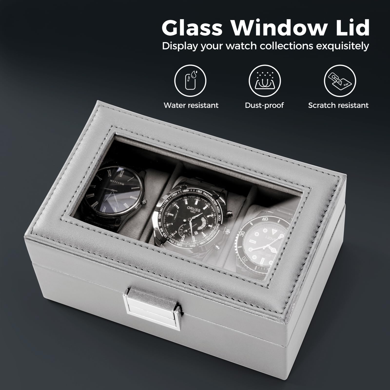 Watch Display & Storage Organizer with Glass Lid