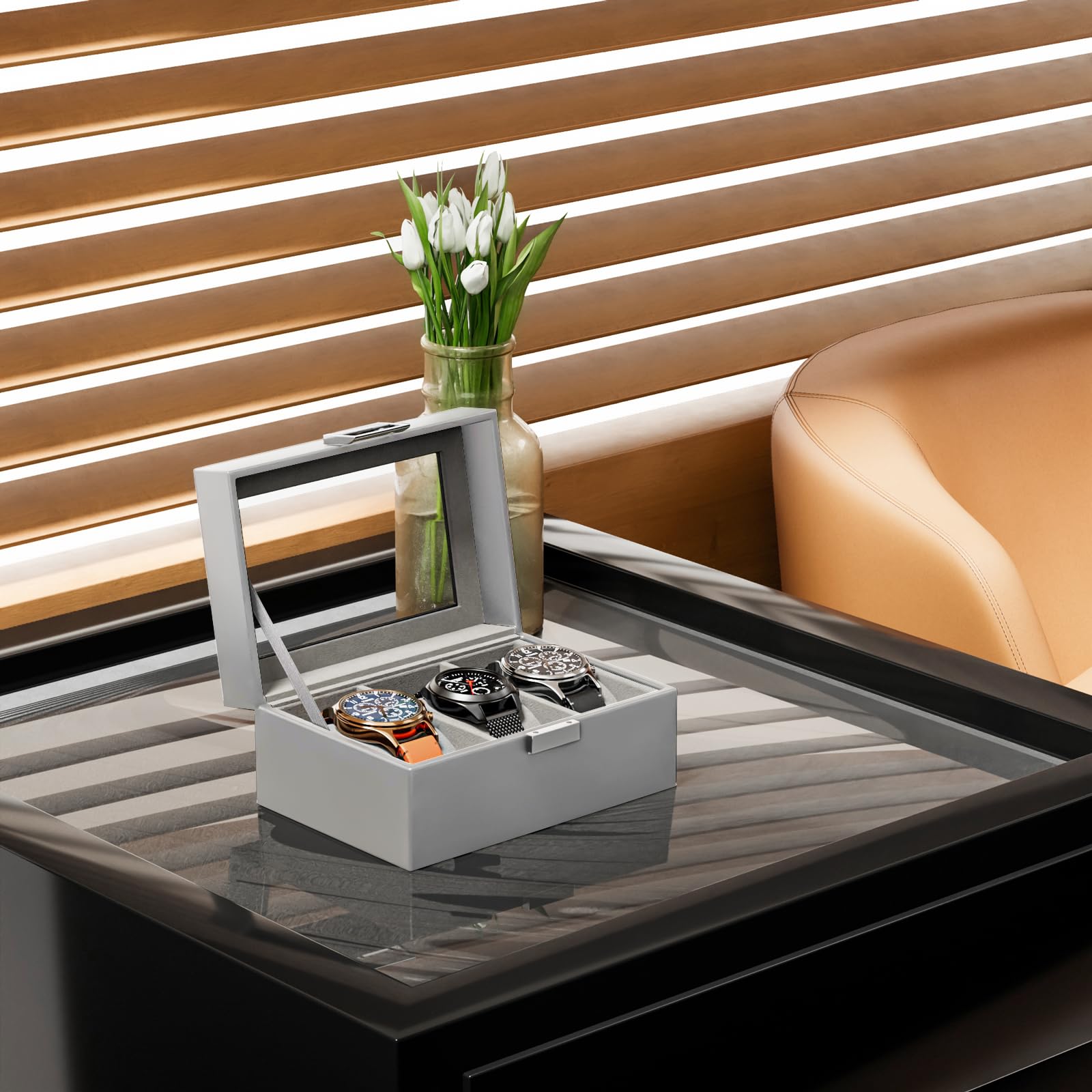 Watch Display & Storage Organizer with Glass Lid