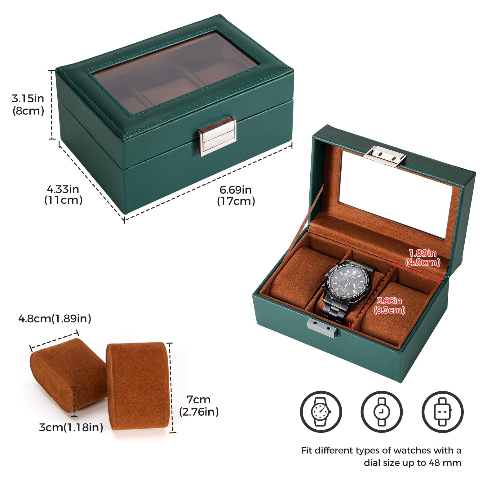 Watch Display & Storage Organizer with Glass Lid