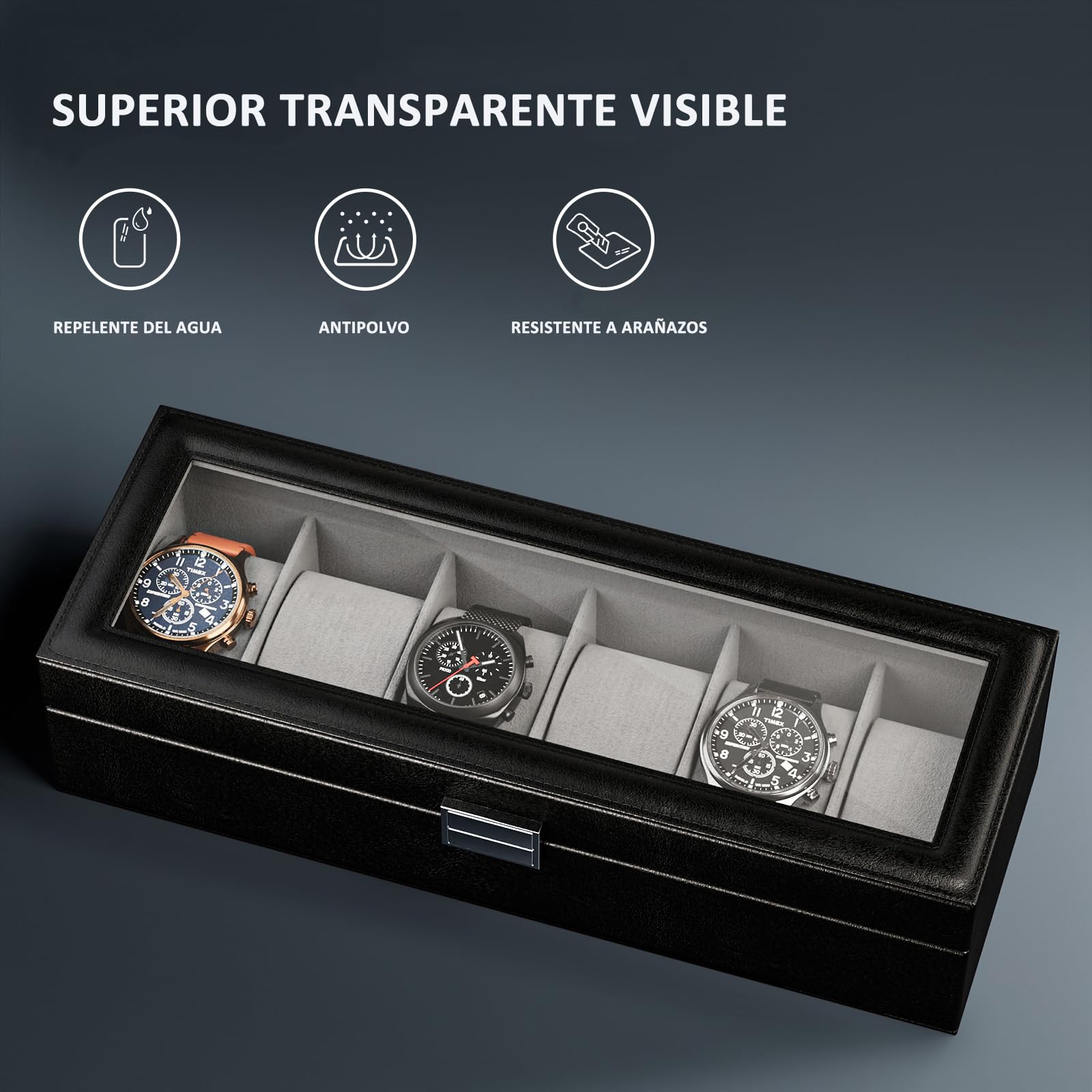 6 Slot Watch Display Case with Glass Lid