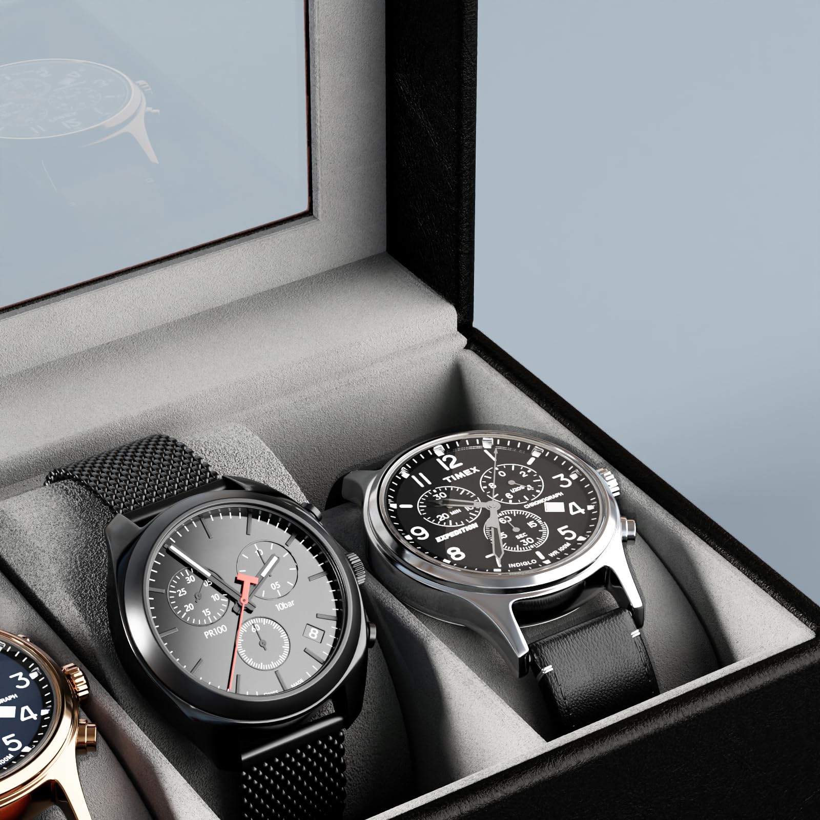 6 Slot Watch Display Case with Glass Lid