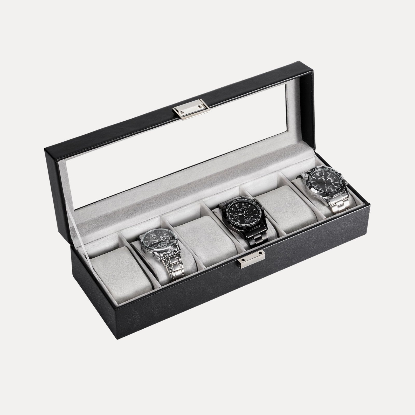 6 Slot Watch Display Case with Glass Lid