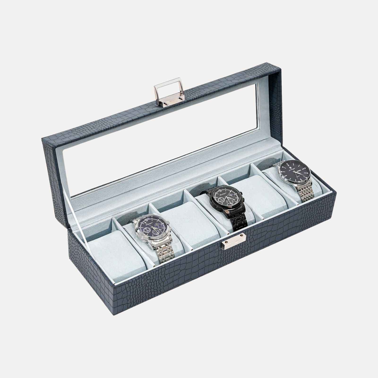 6 Slot Watch Display Case with Glass Lid