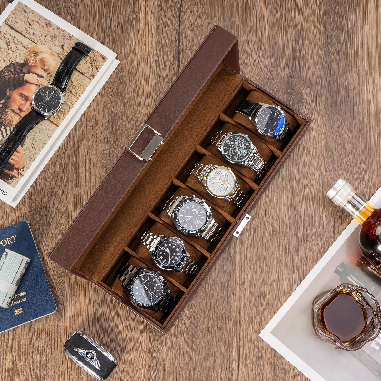 6 Slot Watch Display Case with Glass Lid