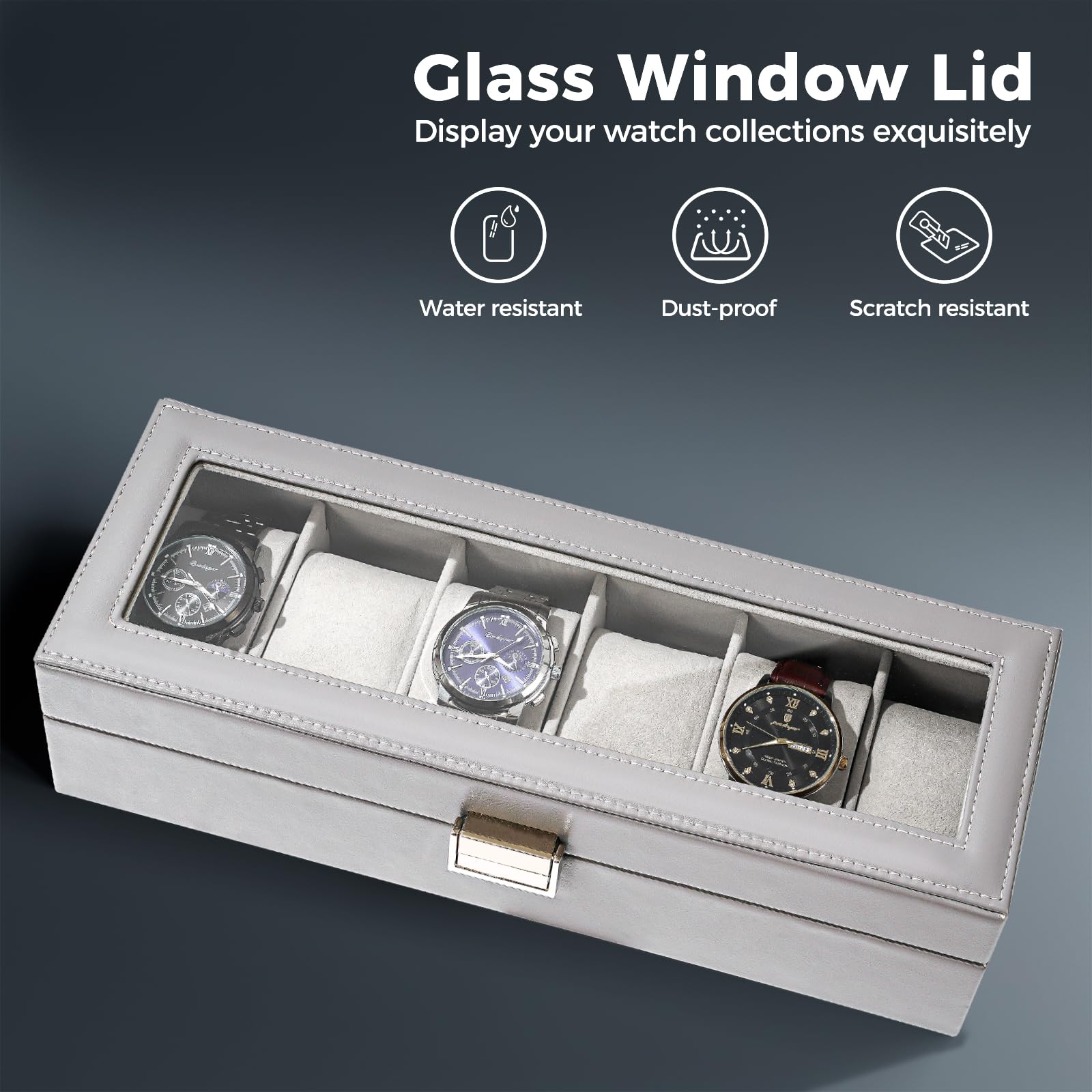 6 Slot Watch Display Case with Glass Lid