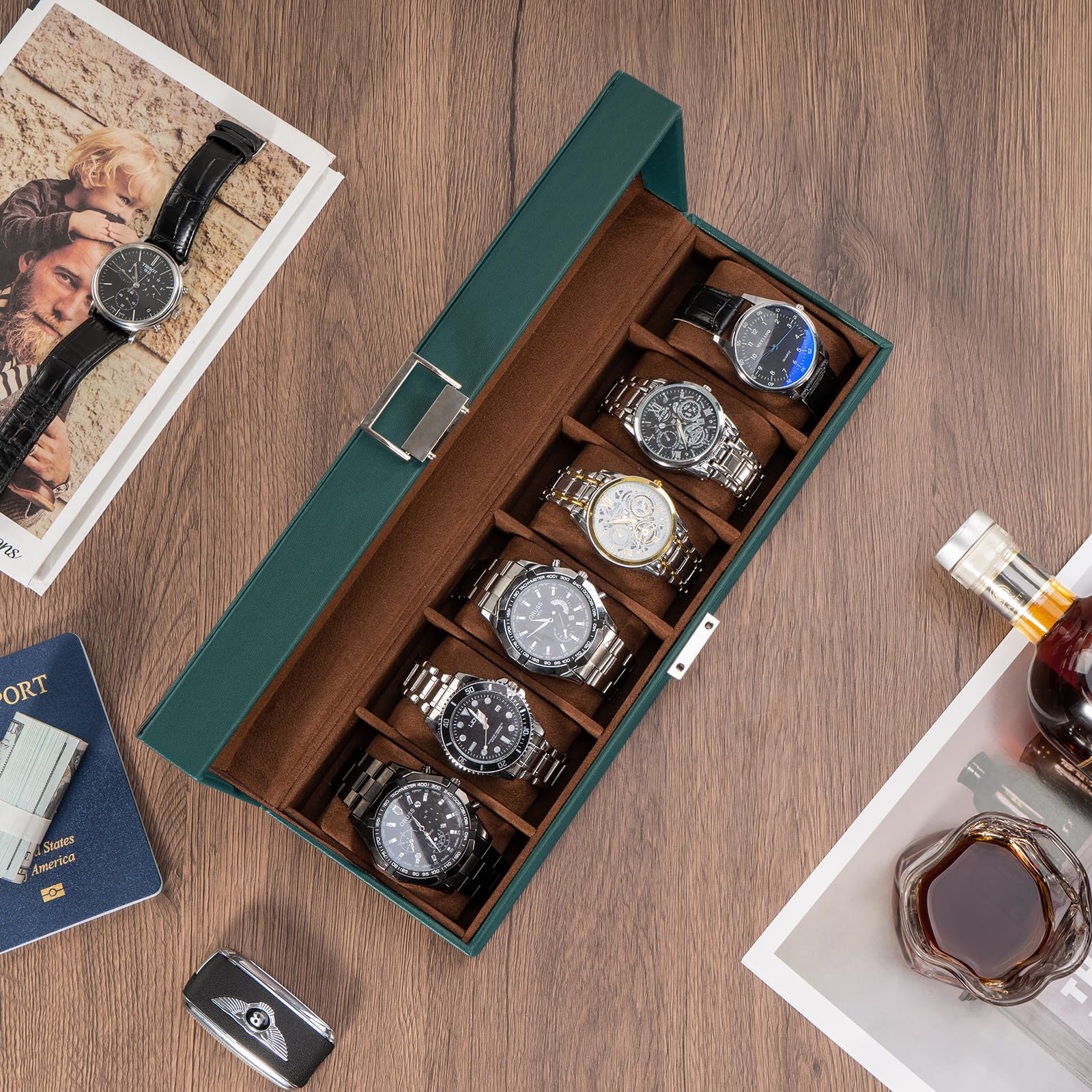 6 Slot Watch Display Case with Glass Lid