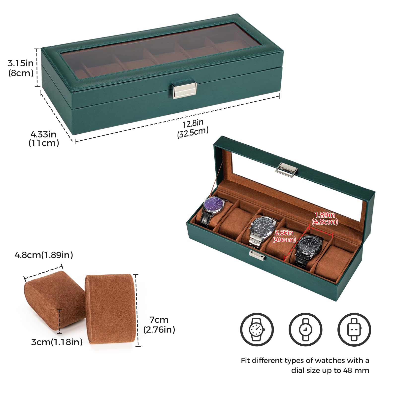 6 Slot Watch Display Case with Glass Lid