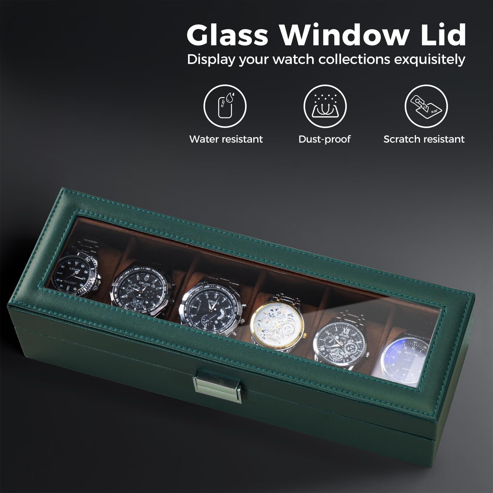 6 Slot Watch Display Case with Glass Lid