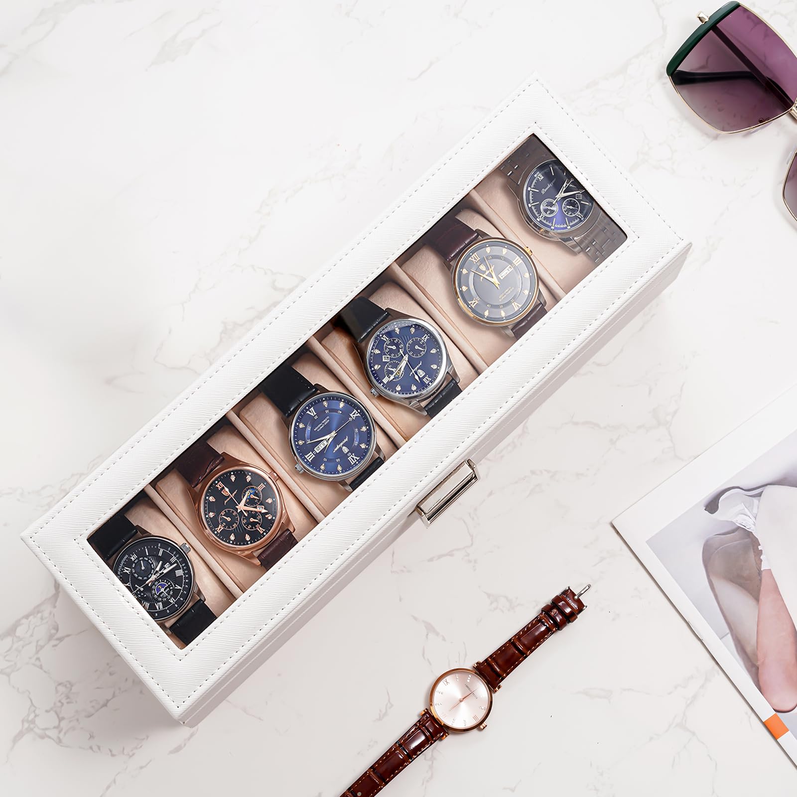 6 Slot Watch Display Case with Glass Lid