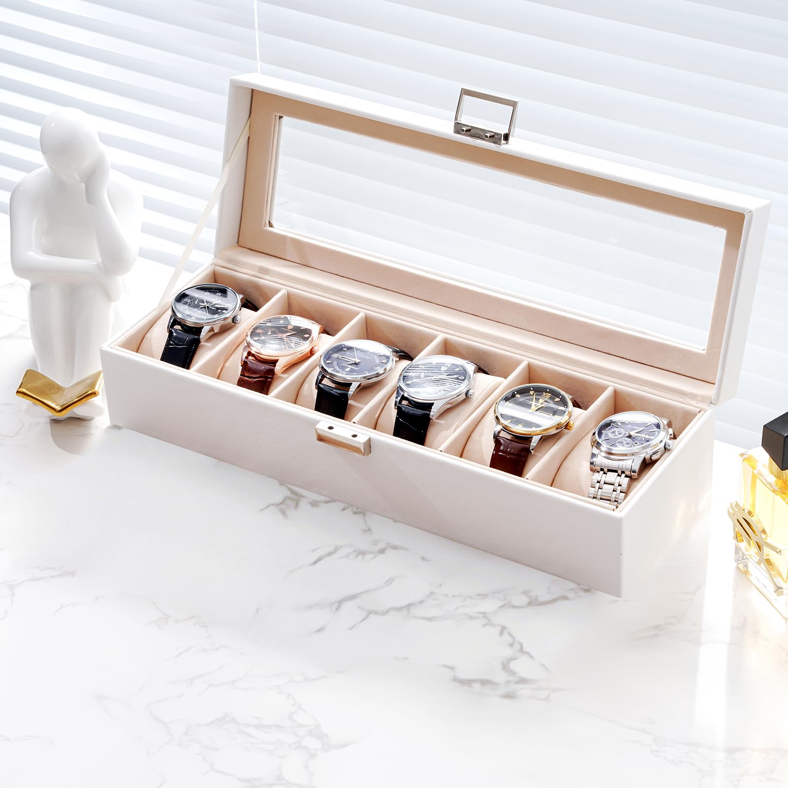 6 Slot Watch Display Case with Glass Lid