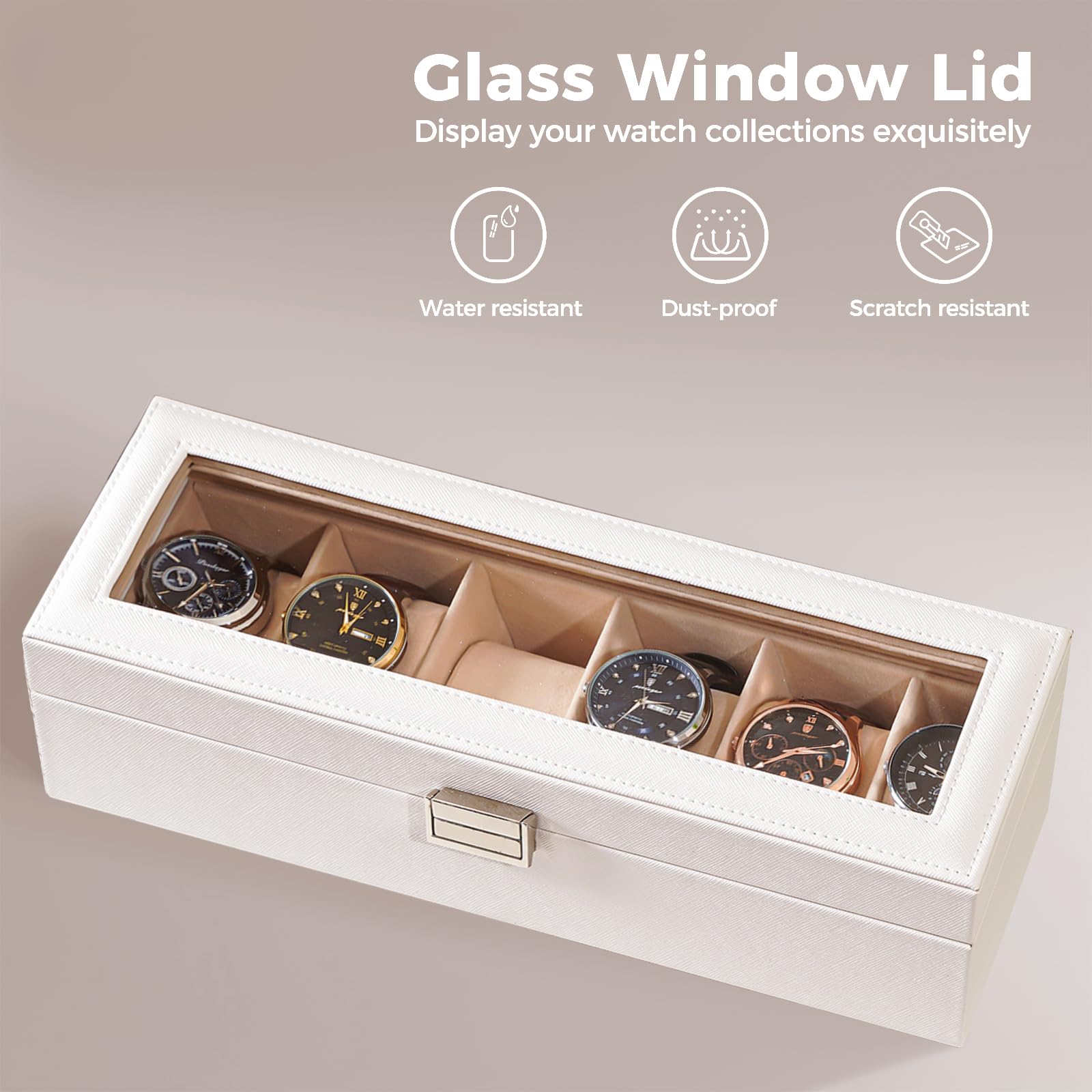 6 Slot Watch Display Case with Glass Lid