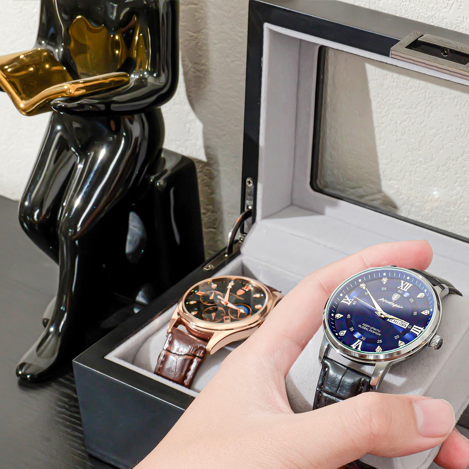 Watch Display & Storage Organizer with Glass Lid