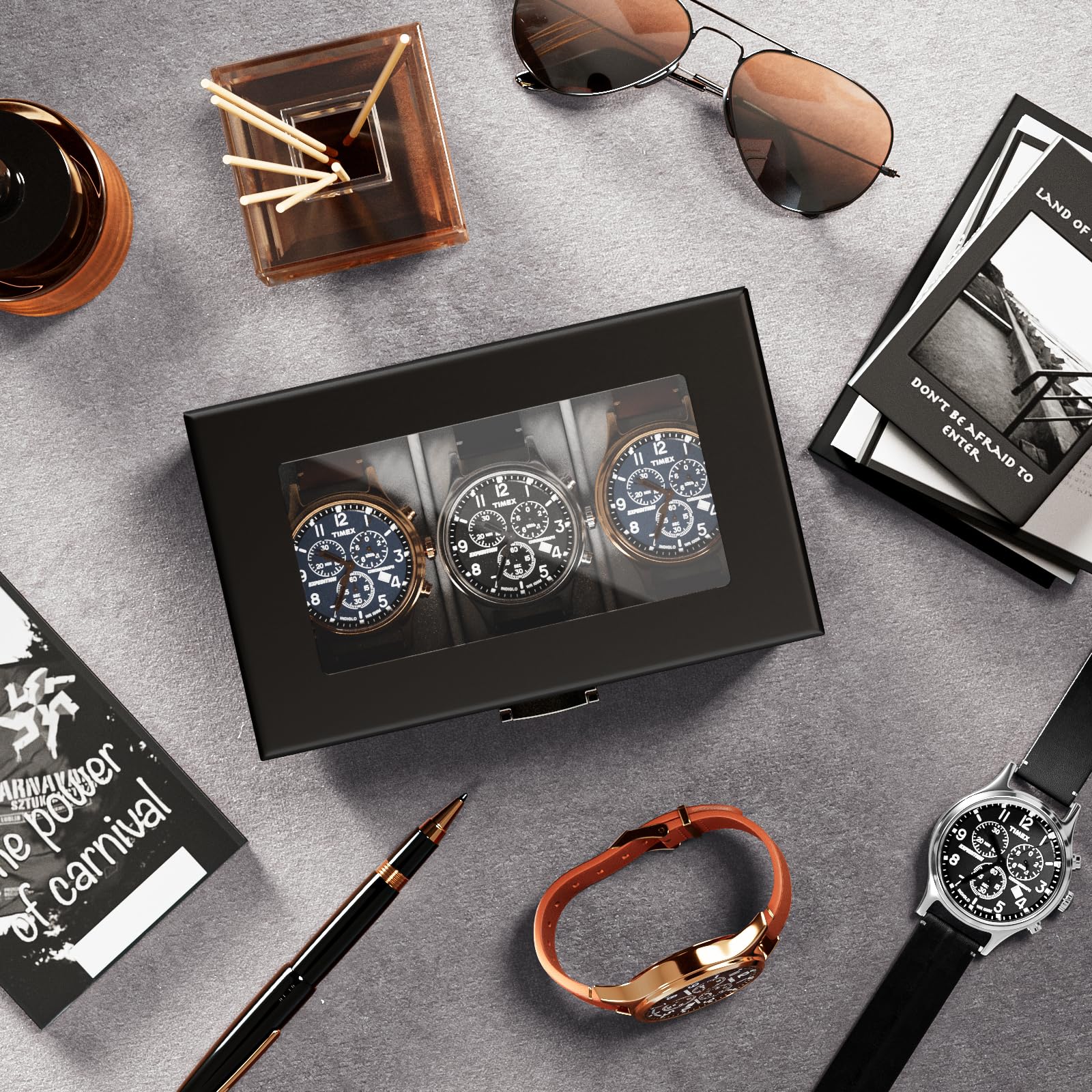 Watch Display & Storage Organizer with Glass Lid