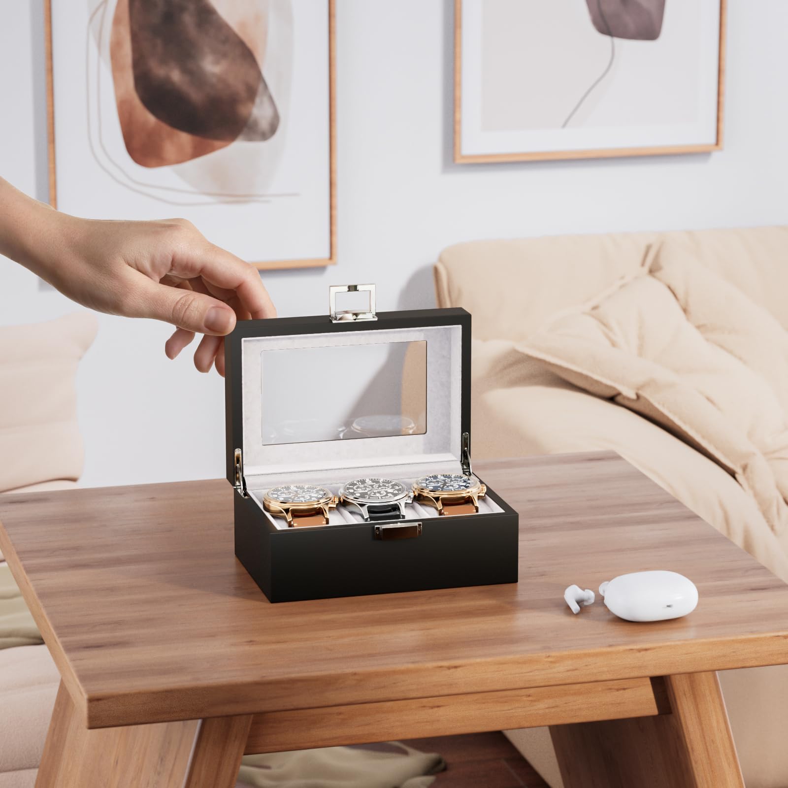 Watch Display & Storage Organizer with Glass Lid