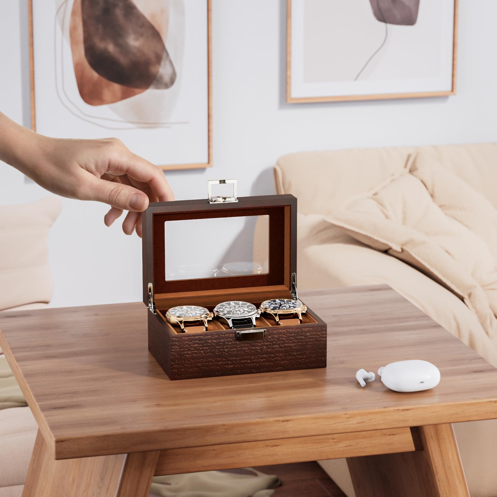 Watch Display & Storage Organizer with Glass Lid