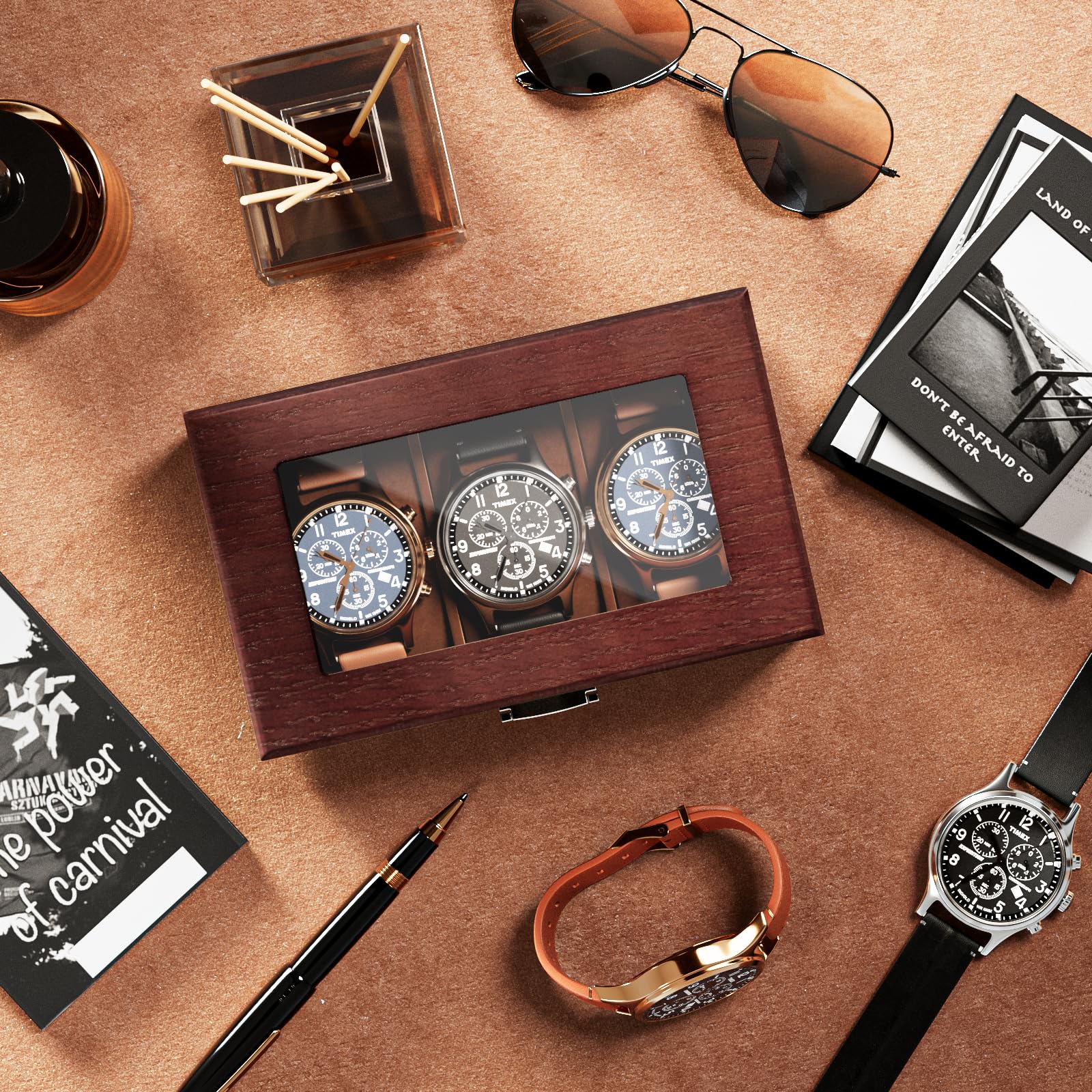 Watch Display & Storage Organizer with Glass Lid