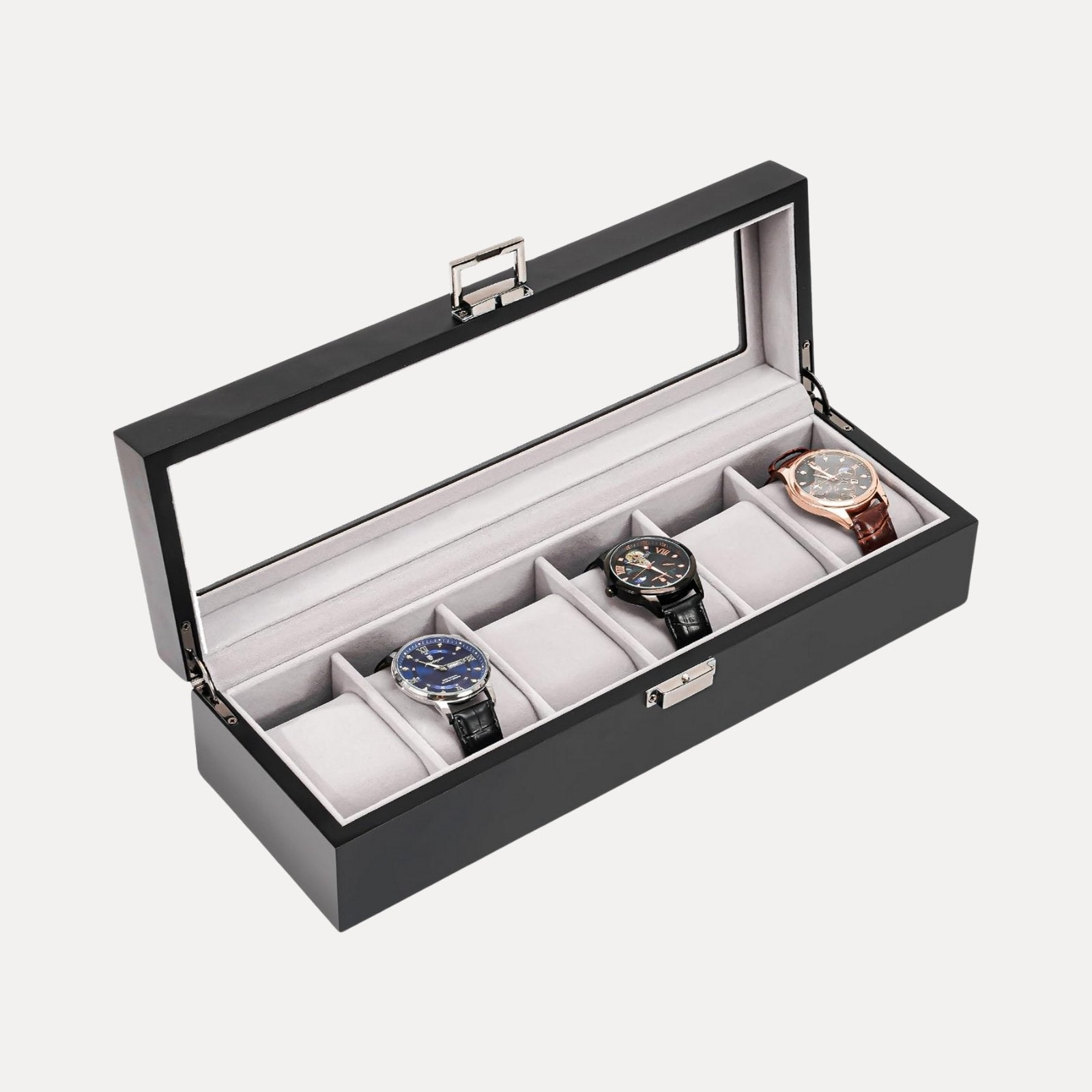 6 Slot Watch Display Case with Glass Lid