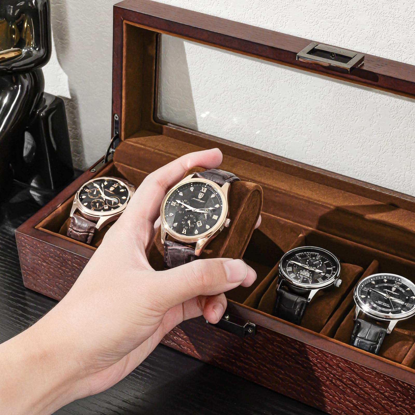 6 Slot Watch Display Case with Glass Lid