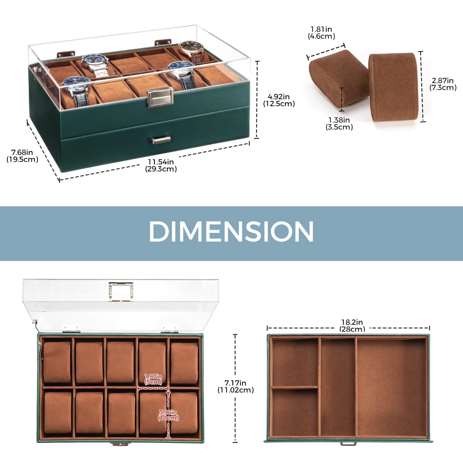 2-Layer 6 Slot Watch Display Case With Clear Acrylic Lid & Drawer
