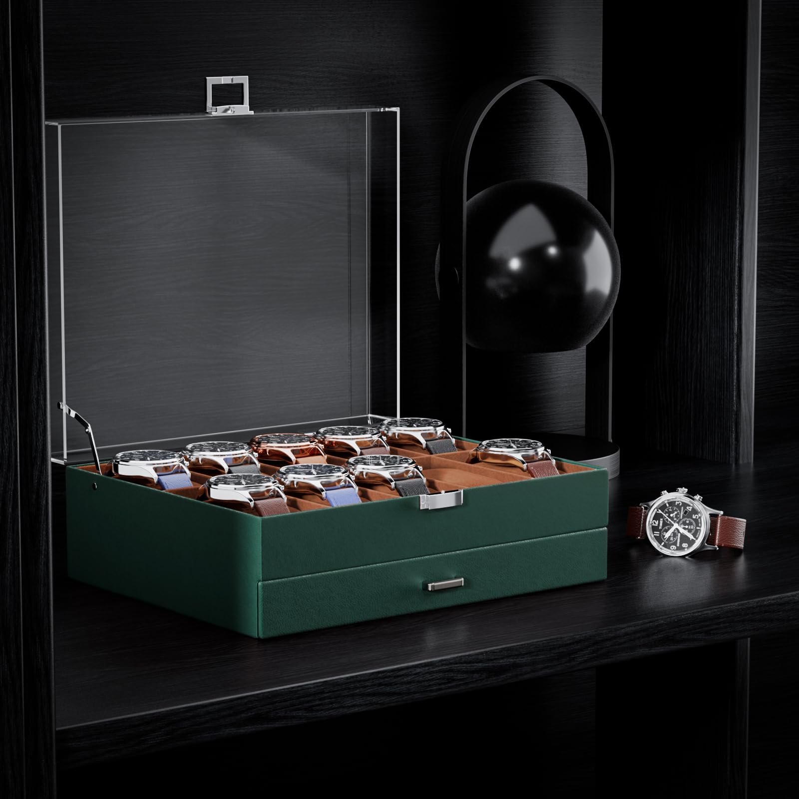 2-Layer 6 Slot Watch Display Case With Clear Acrylic Lid & Drawer