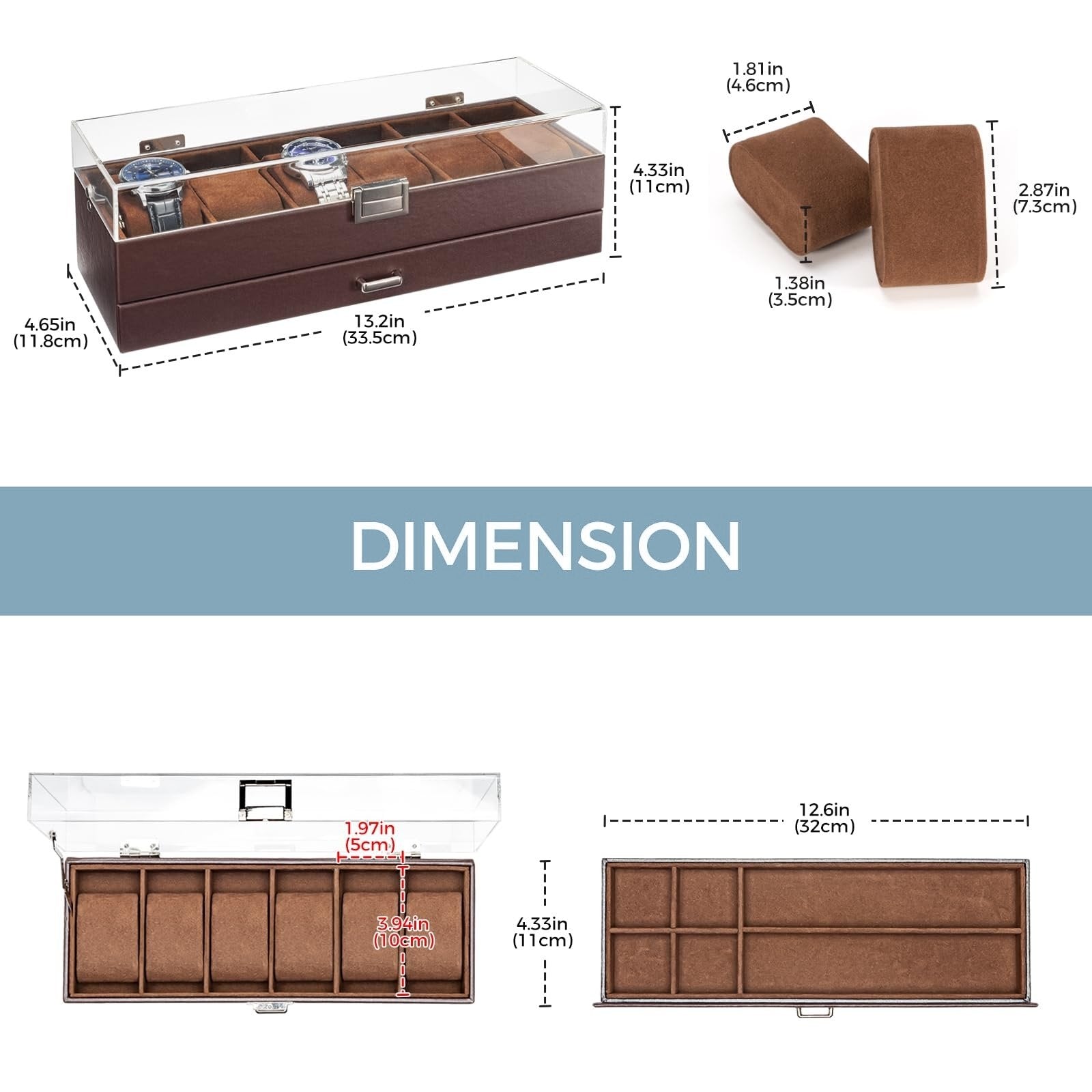 2-Layer 6 Slot Watch Display Case With Clear Acrylic Lid & Drawer