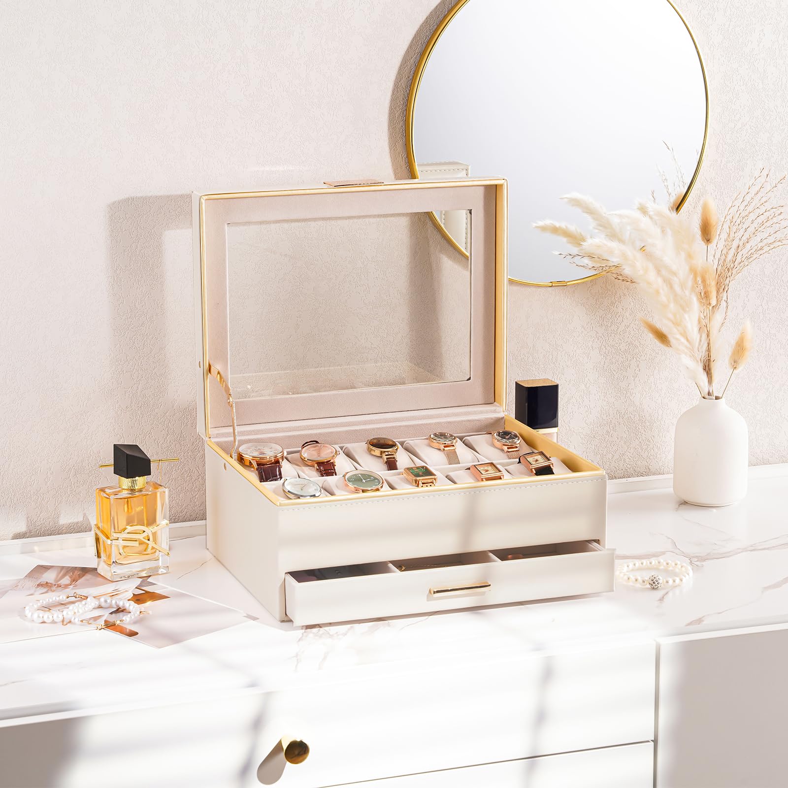 10 Slot Watch Display Case with Drawer