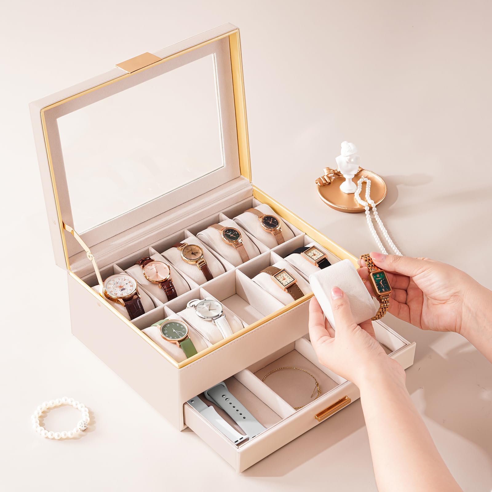 10 Slot Watch Display Case with Drawer