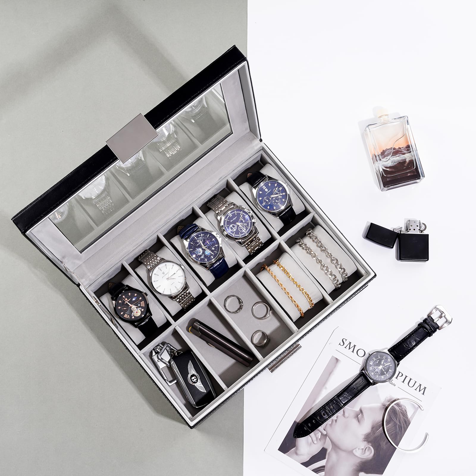 10 Slot Watch Display Case with Drawer