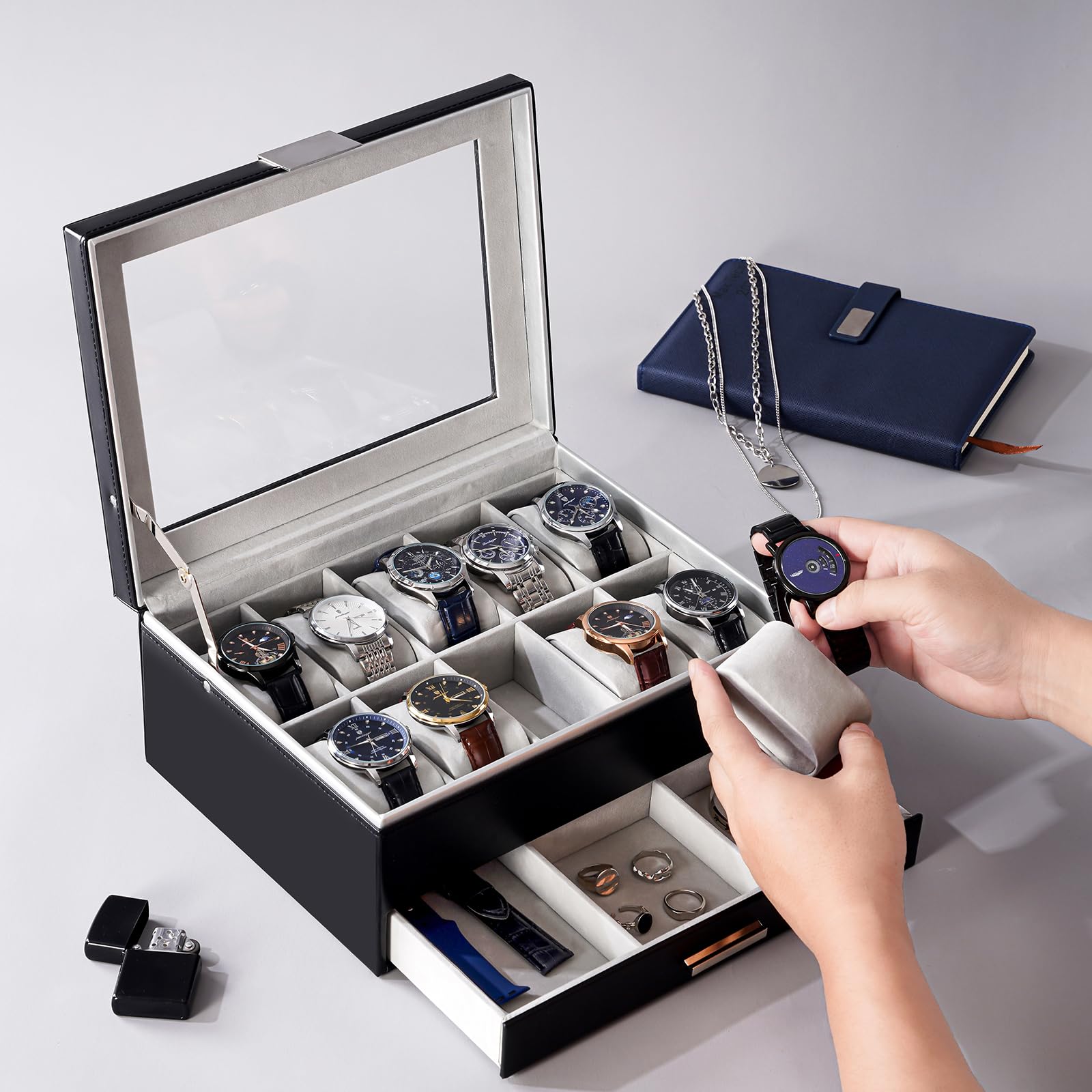 10 Slot Watch Display Case with Drawer