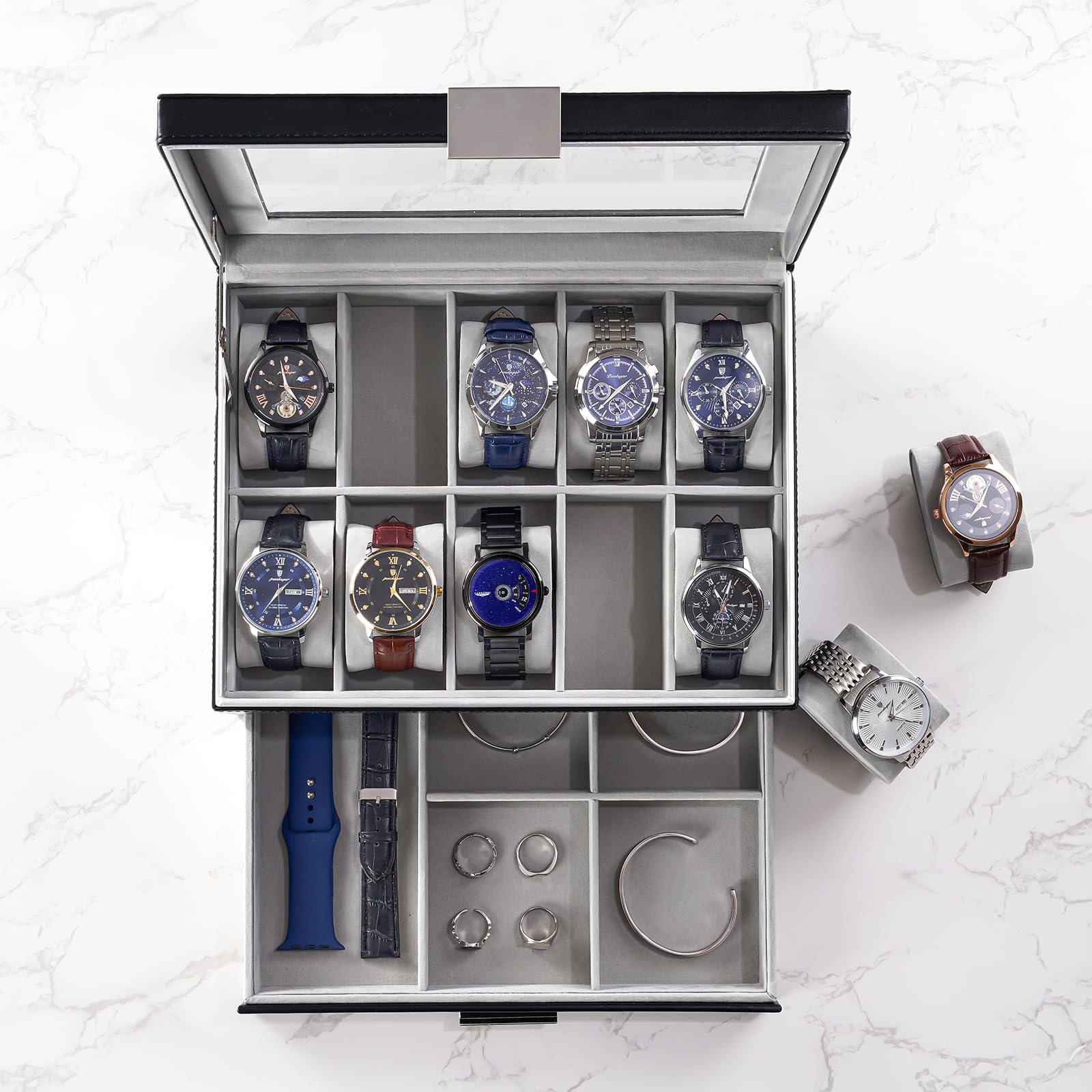 10 Slot Watch Display Case with Drawer