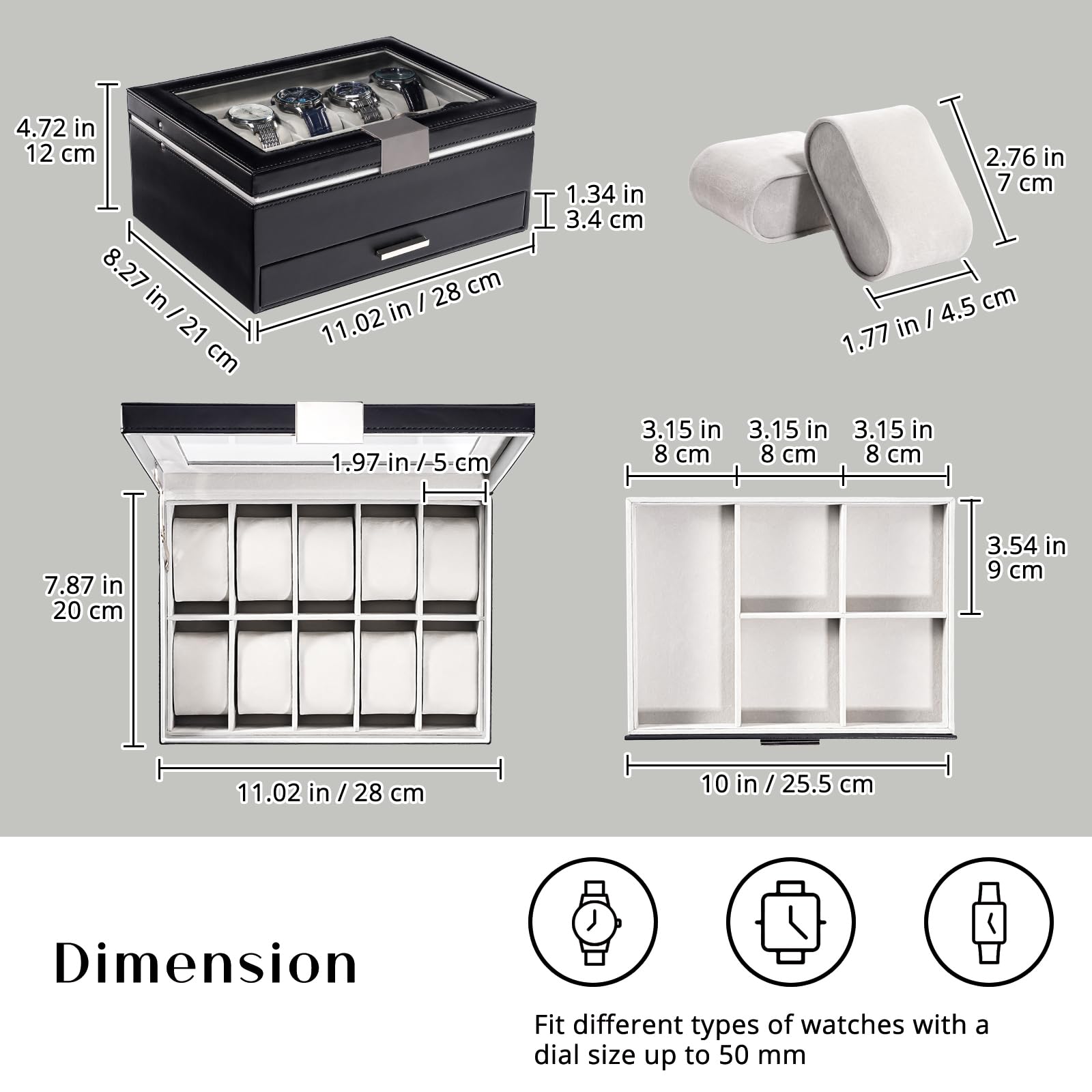 10 Slot Watch Display Case with Drawer