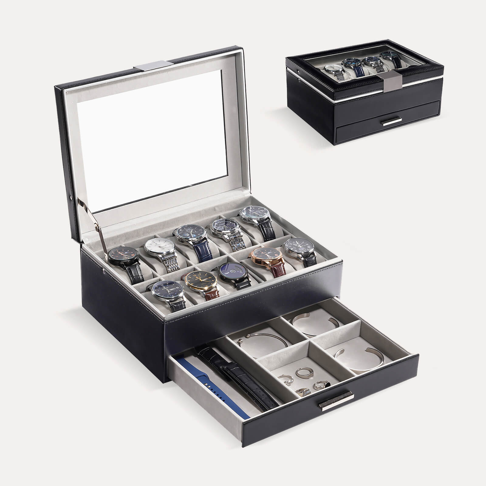 10 Slot Watch Display Case with Drawer