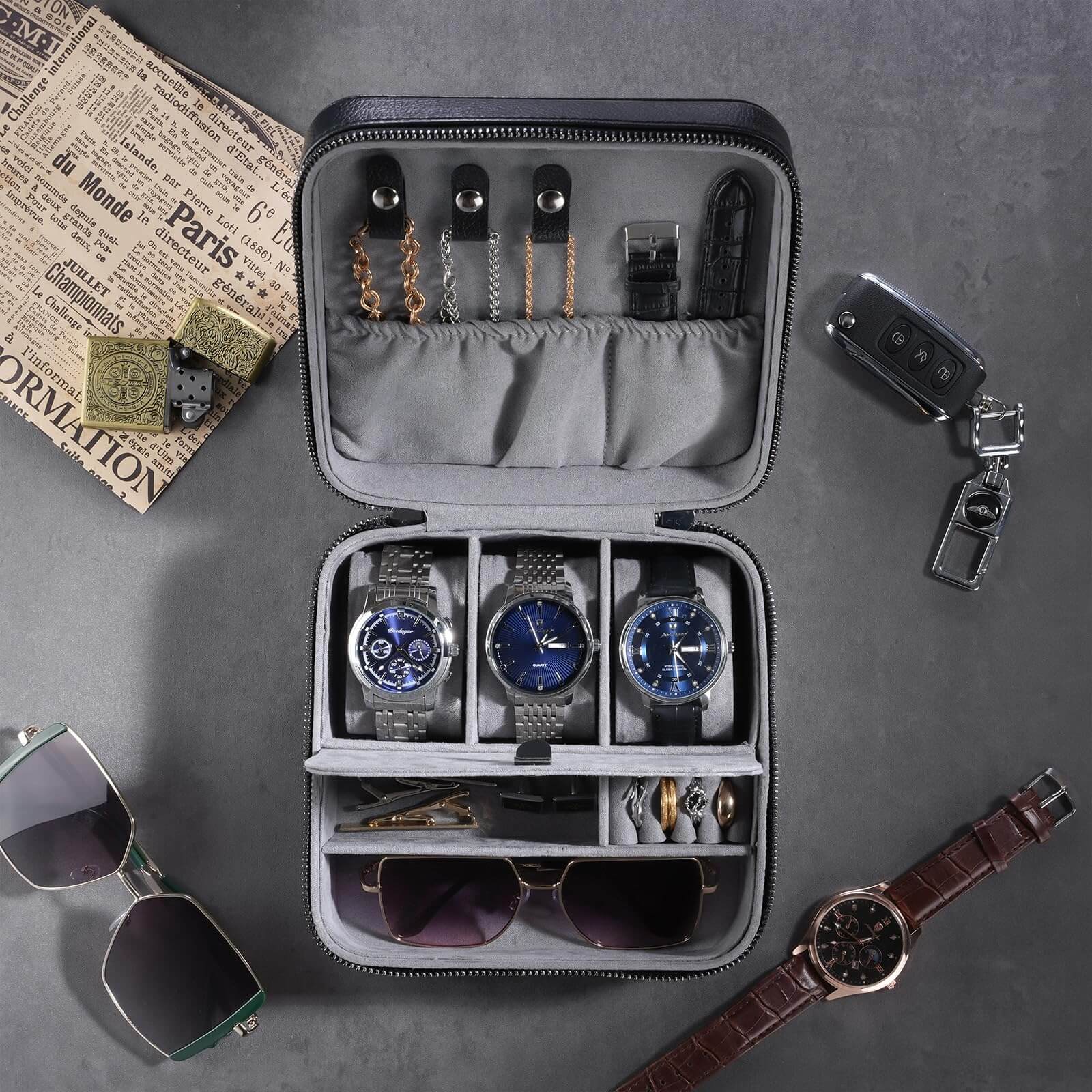 Portable PU Leather Travel Watches Case