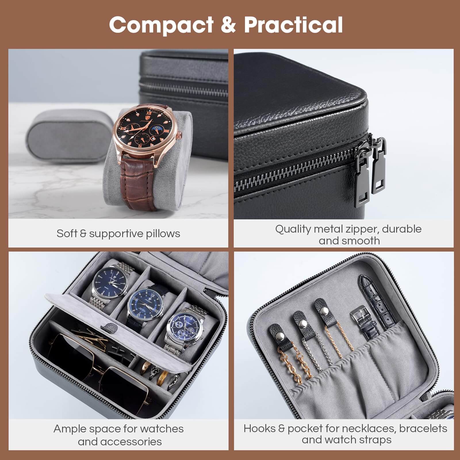 Portable PU Leather Travel Watches Case