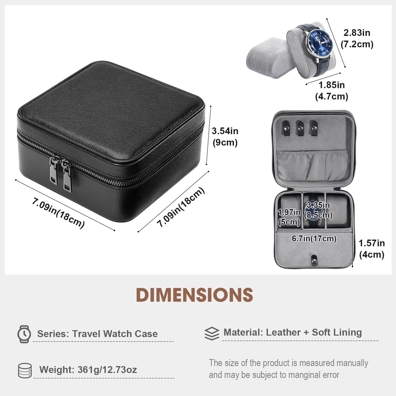 Portable PU Leather Travel Watches Case