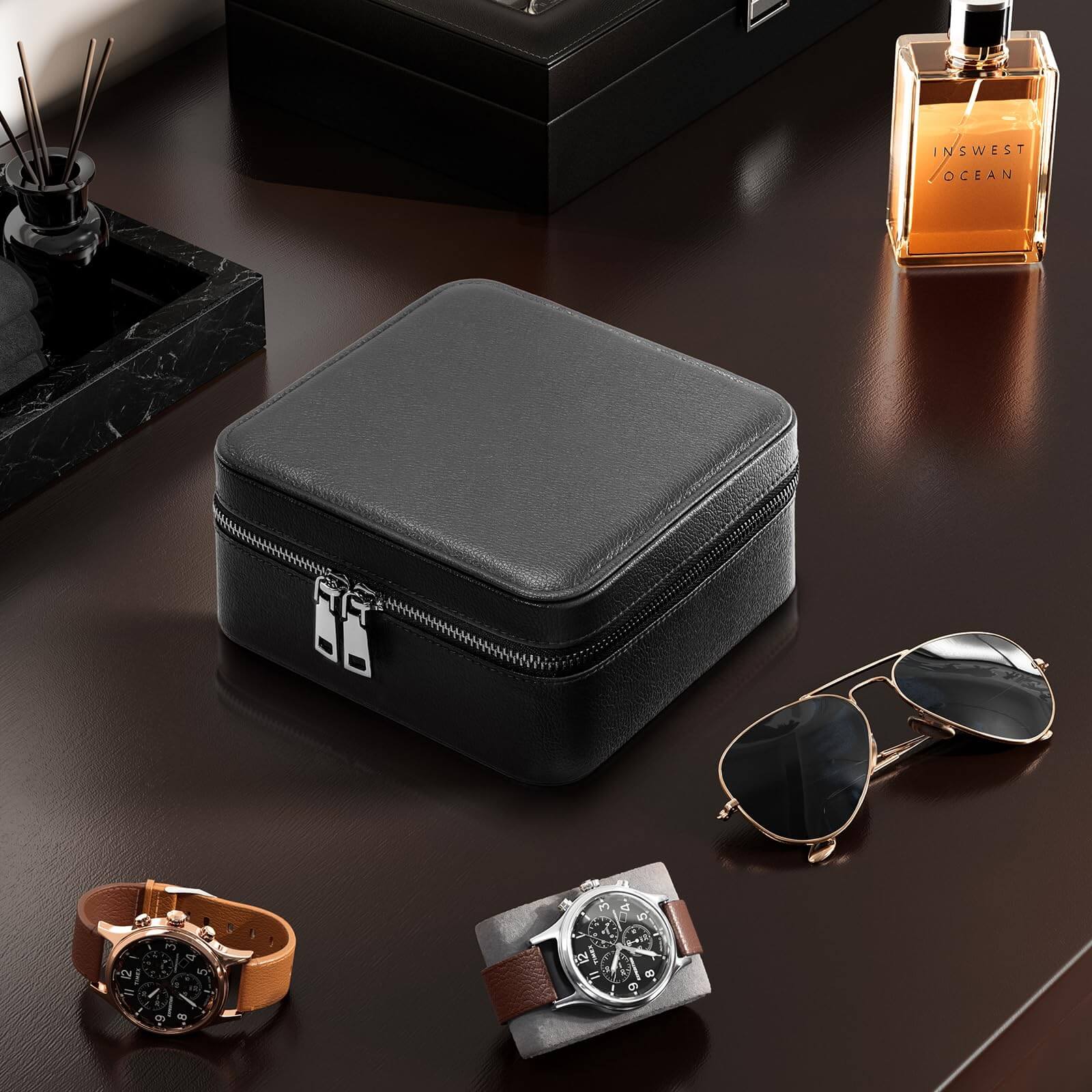 Portable PU Leather Travel Watches Case