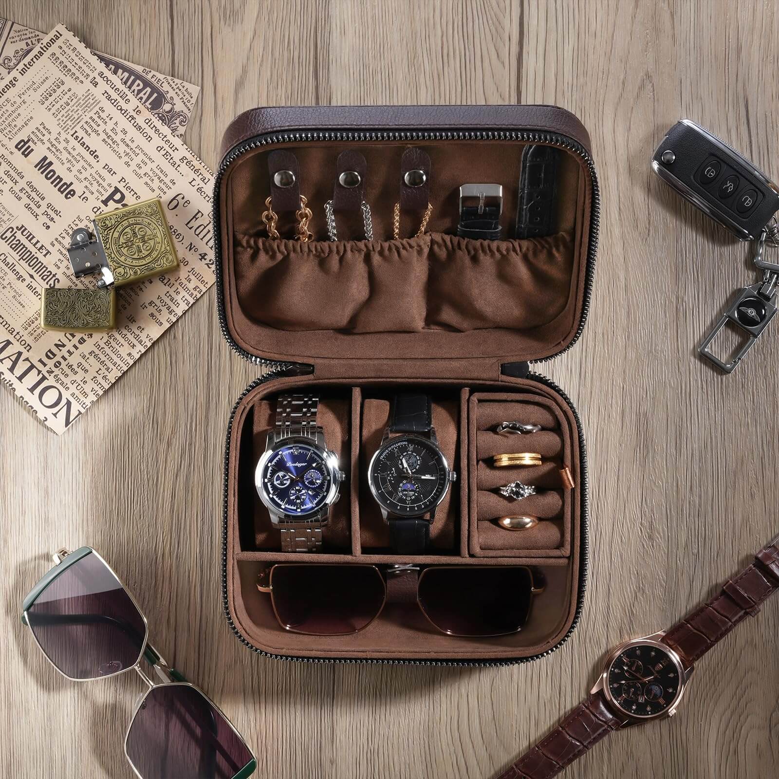 Portable PU Leather Travel Watches Case