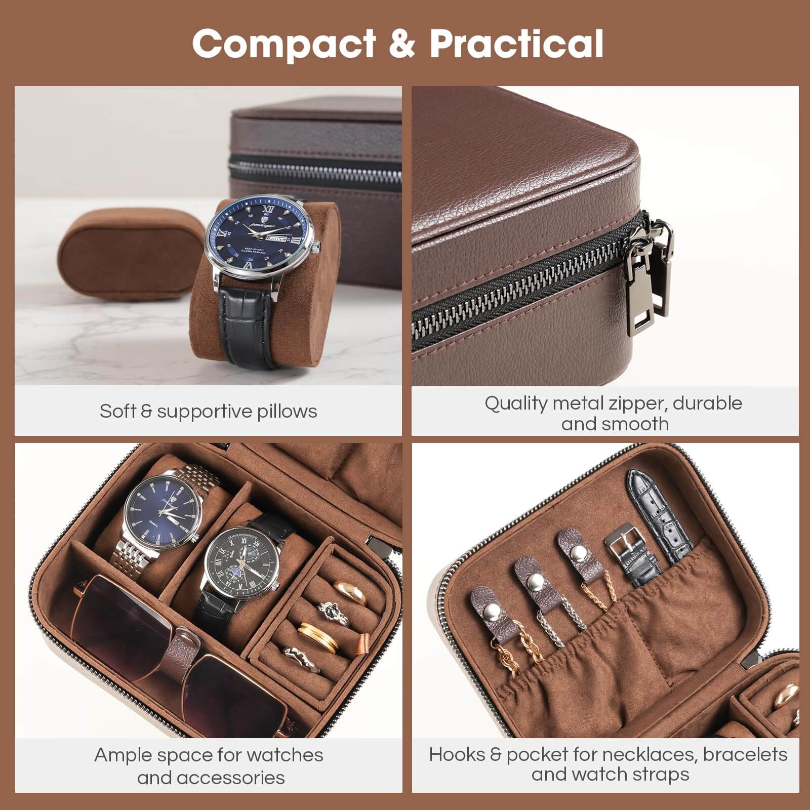 Portable PU Leather Travel Watches Case