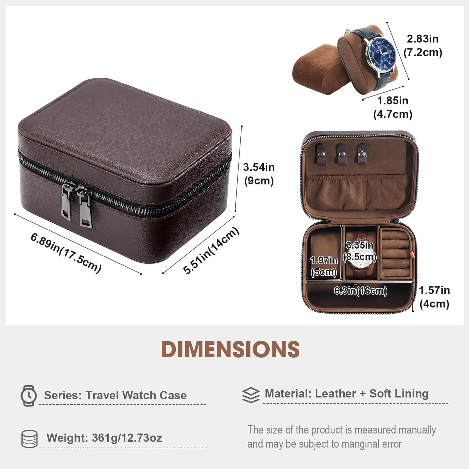 Portable PU Leather Travel Watches Case