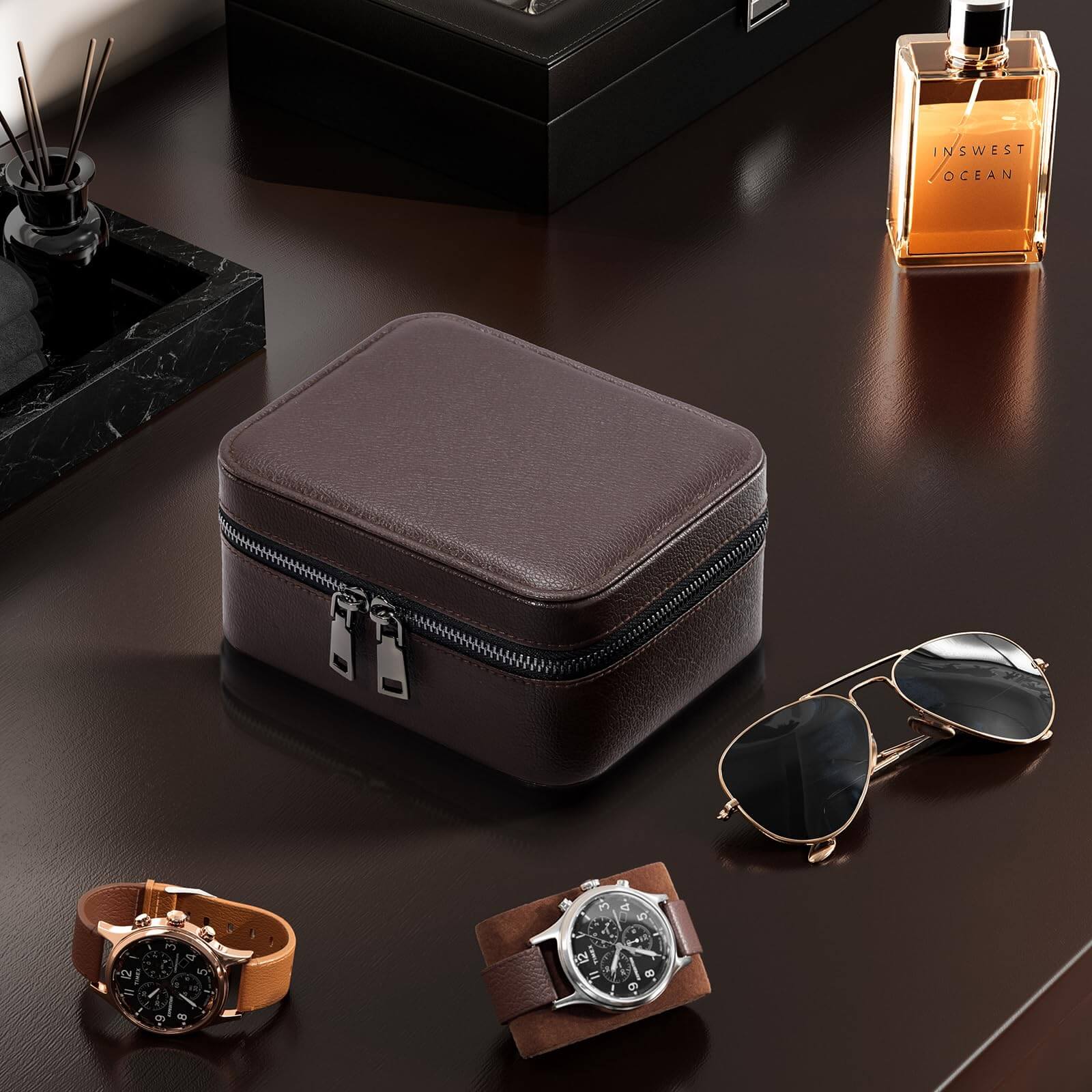 Portable PU Leather Travel Watches Case